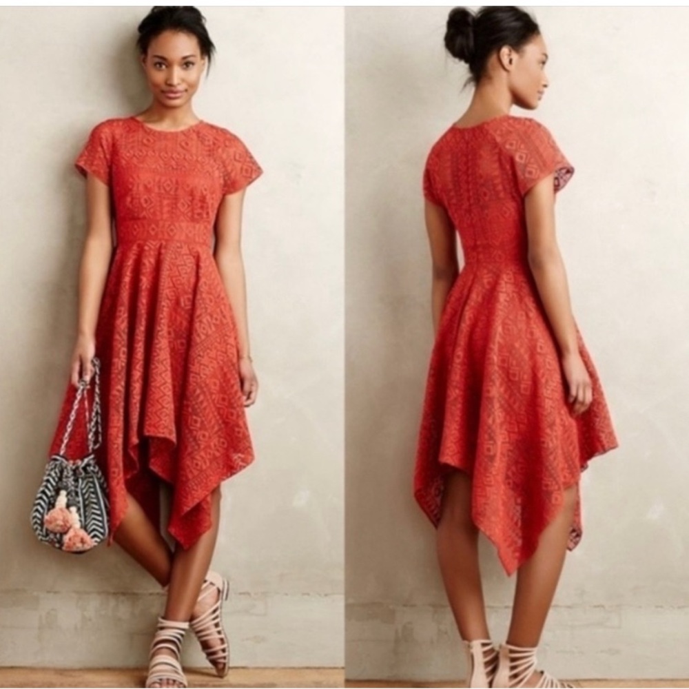 Anthropologie Maeve Prima Lace Orange Dress Sz 12